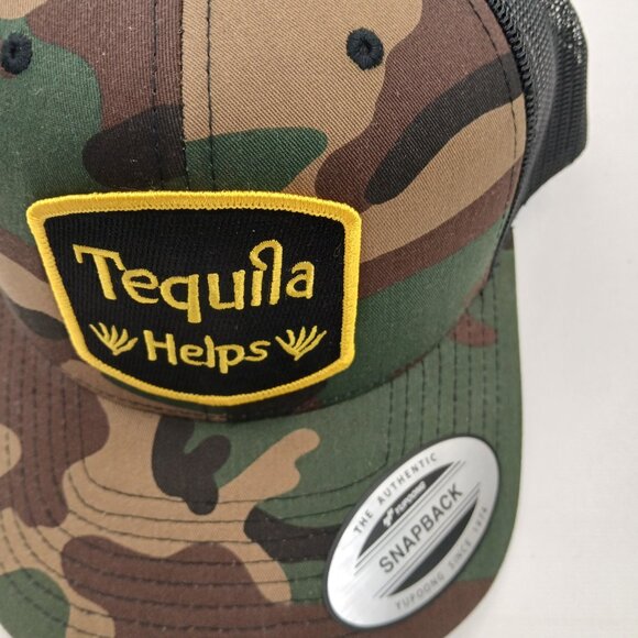 Tequila Helps Embroidered Patch Camo Mesh Snapback Hat - Picture 5 of 5